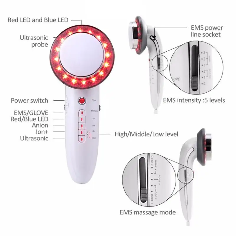 6 In 1 EMS Body Slimming Massager Weight Loss Ultrasonic Cavitation Anti Cellulite Massager Fat Burner Galvanic Infrared Skin