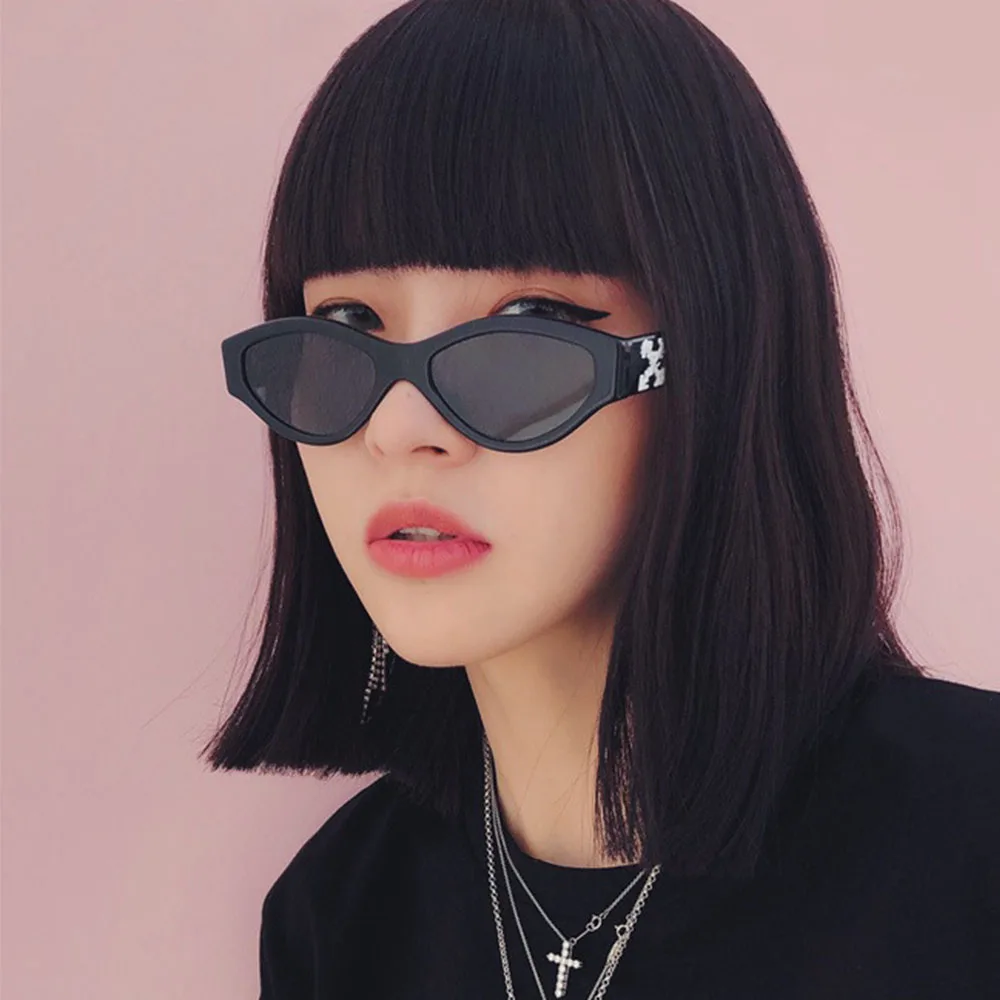

Korean 2019 Cool Trendy Small Frame Hip Hop Cat Eye Sunglasses Women Sun Glasses For Men Brand X Printing Fashion Vintage