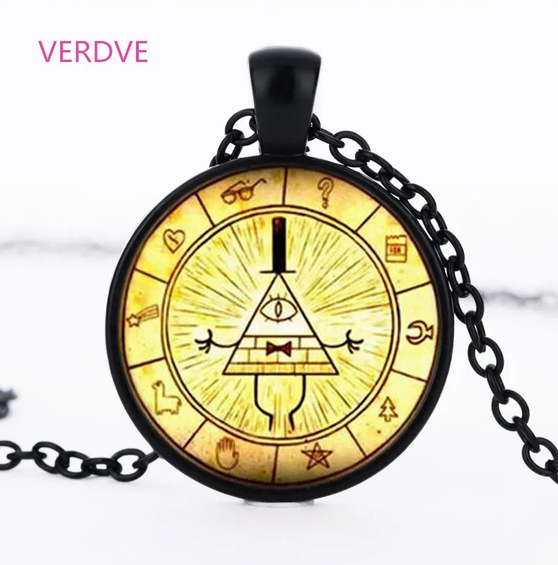 

Gravity Falls Mysteries Logo Necklace Pendant Bill Cipher Wheel Silver Art Handmade Vintage Gift Necklace for Kids