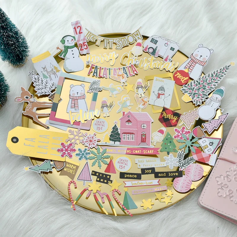 

70pcs Merry Chritsmas Colorful Cardstock Die Cuts for Scrapbooking Happy Planner/Card Making/Journaling Project