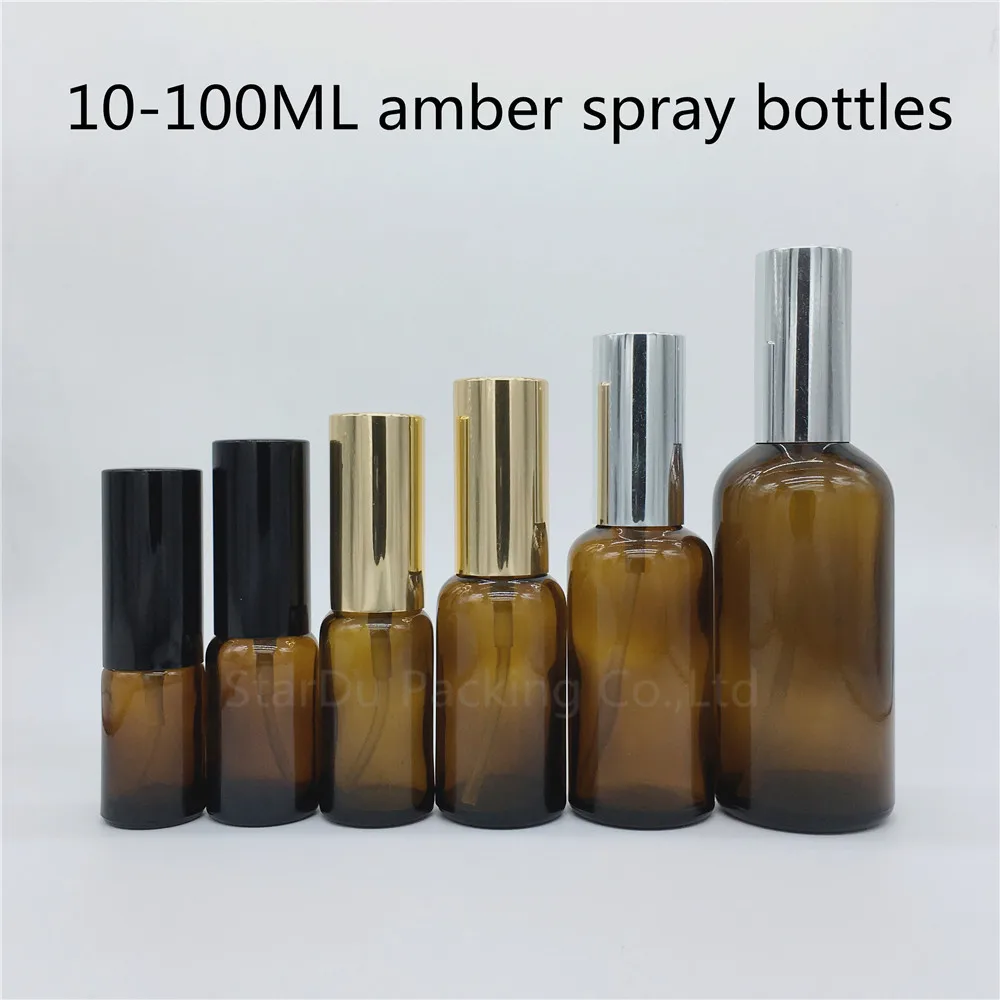 

10ml 15ml 20ml 30ml 50ml 100ml amber glass bottle with Perfume aluminum sprayer, Essential Oil Spray Glass Bottles