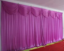 Hotsale two layer wedding backdrop curtain with swag backdrop wedding decoration romantic Ice silk stage curtains wholesale