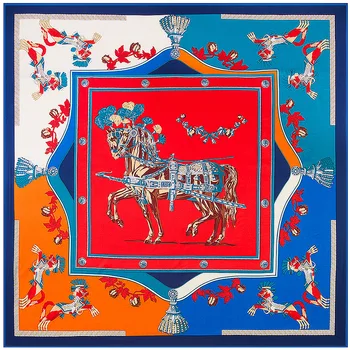 

100% Twill Silk Scarf Women Luxury Brand Square Scarves Euro Horse Printed Handkerchief Neckerchief Foulard Shawls Wraps