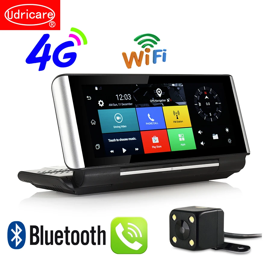 Udricare 7 дюймовый 4G SIM карта Android GPS WiFi Bluetooth телефонный звонок DVR двойной объектив FHD