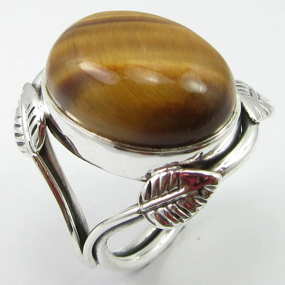 

Gem Stone Jewelry Yellow & Brown Tiger's Eye Ring Sz 5.75 Silver Unique Designed