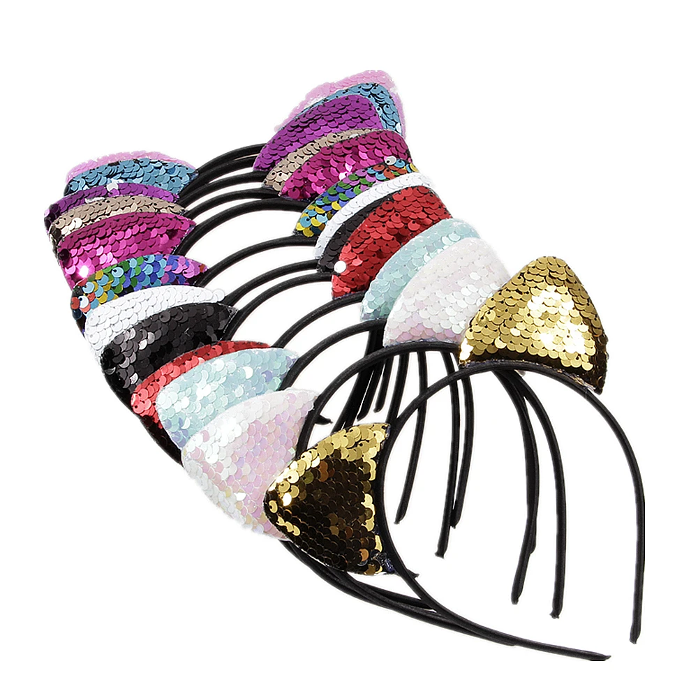 

Cute Glitter Flip Sequins Cat Ear Girl Hair Band Hair Hoop Kids Women Cat Ear Hair Bands Halloween Headdress Gifts