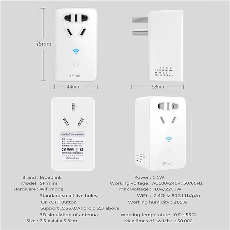 Broadlink SP Mini3 Smart wifi штепсельная розетка 10A 2500 W Беспроводной 4G дистанционного Управление Timming установка заряда защиты умный дом