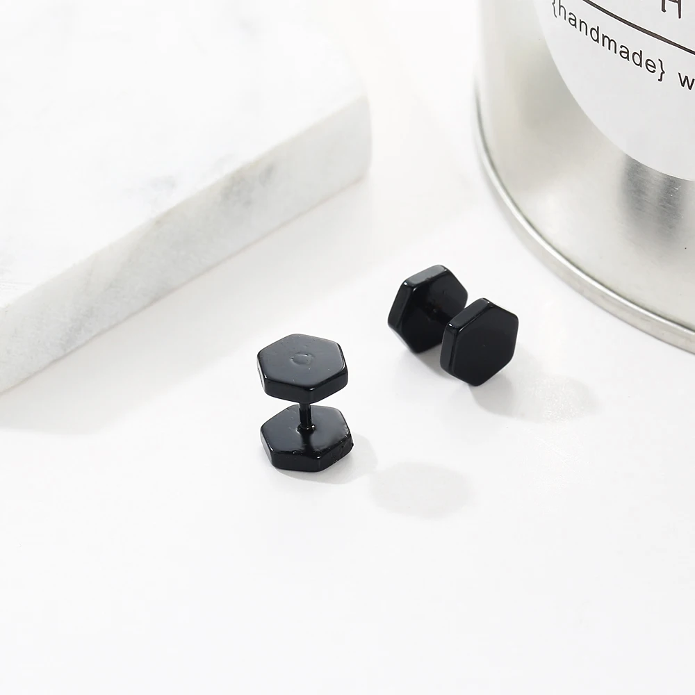 Double Sided Round Stud Earrings For Women Men 2018 Punk Stainless Steel Earrings Gothic Barbell Black Earrings Female Male