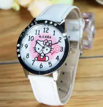 New Leather Brand Watches Children Girl Women Casual Fashion Quartz Watch Hello Kitty Cartoon Wrist Watch Clock