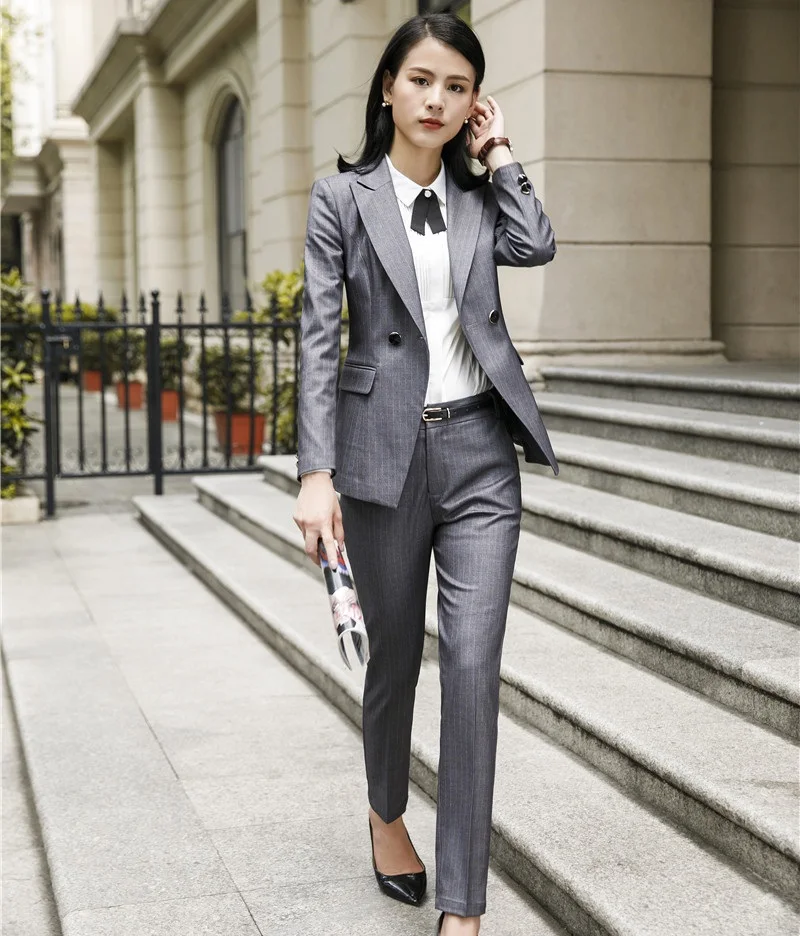 Fashion Striped 2019 Professional Women Business Suits Pants and ...