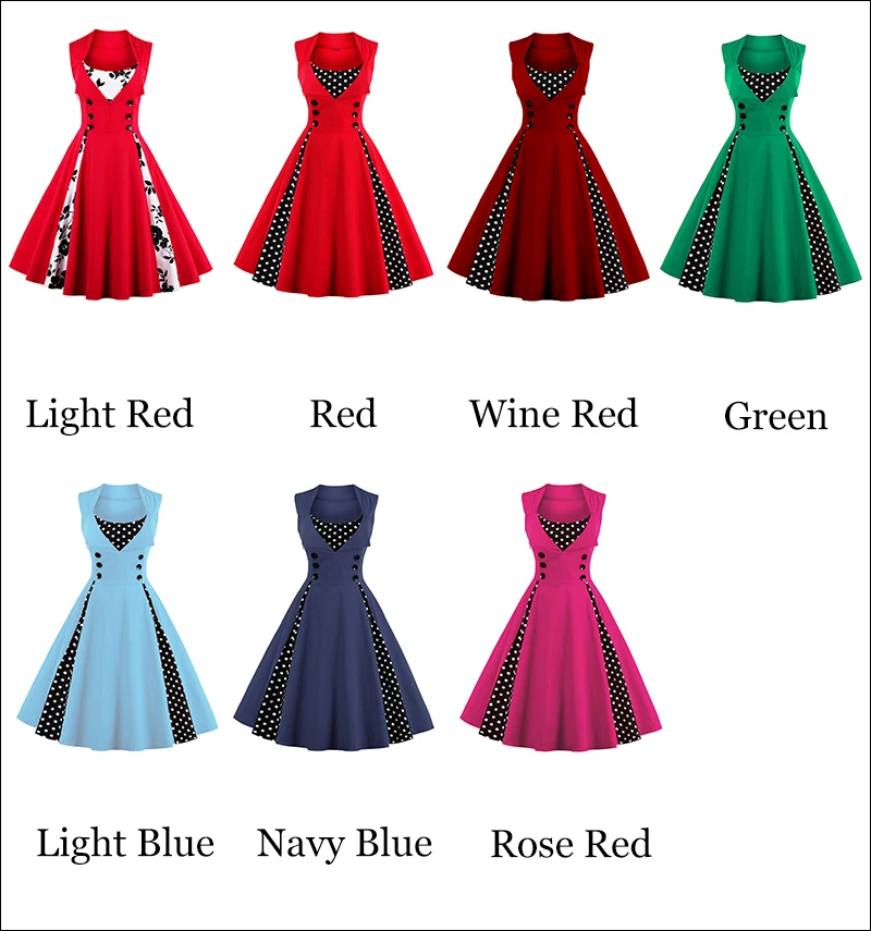 Kostlish 2017 Retro Summer Dress Women Patchwork Print Ball Gown 50s 60s Vintage Dress Swing Elegant Party Dresses Plus Size 5XL (40)