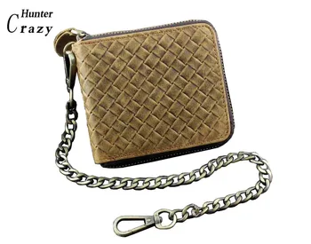 

Men's Fashion Retro Real Leather Zipper Card Holder Chain Wallet QB12