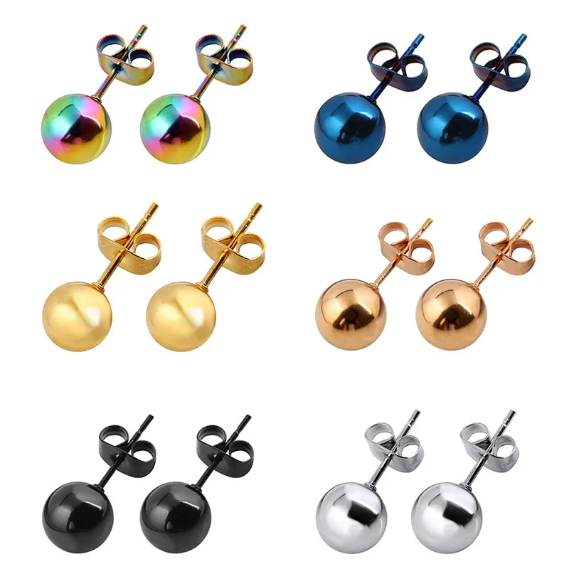Us 1 33 23 Off Stainless Steel High Quality Multi Color Polishing Round Ball Stud Earrings Safe Prevent Allergy Pins Size 2 8mm For Femmal Brin In