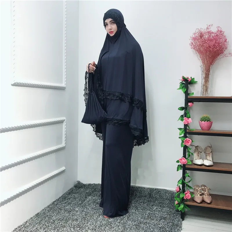 Мусульманские женские платья Элегантное двухэтажное модное платье с рукавами «летучая мышь» с кружевным краем очень эластичное