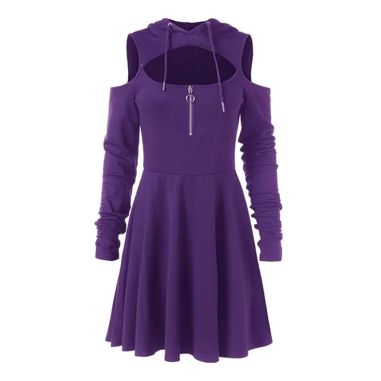 Robe punk gothique plissée à capuche pour femme Robe punk gothique plissée à capuche pour femme