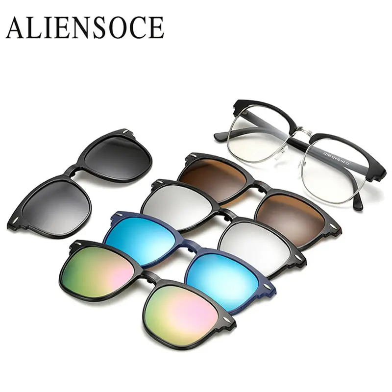 

Magnet Sunglasses Clip Driving Mirrored Clip on Sunglasses Men Oval Polarized Clips Myopia Glasses Half Frame Rivet Eyeglasses