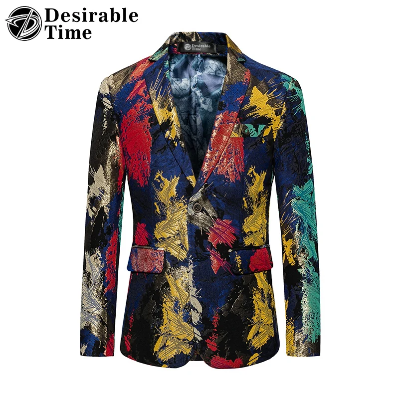 Desirable Time Men's Colorful Printed Blazer Slim Fit Two Button Casual