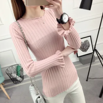 

Slim Fit Women Fashion Casual O-Neck Ruffles Sweaters Solid Winter Butterfly Sleeve Wear Long Sleeve Sweat Shirts