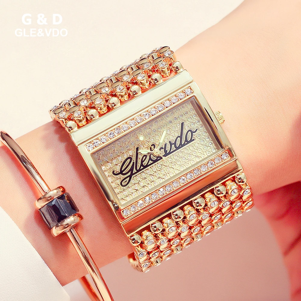 

2018 G&D GLE&VDO Brand Women Watches Luxury Crystal Stainless Steel Ladies Bracelet Watches Fashion Quartz relojes para mujer