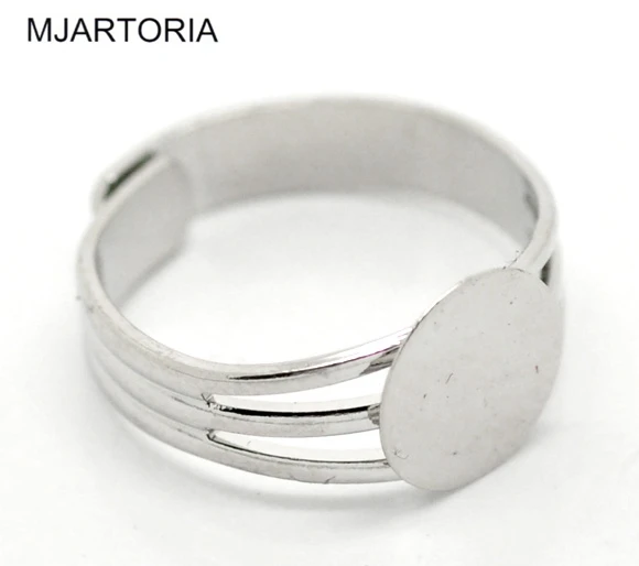 

2015 New Arrival 10 Silver Tone Copper Adjustable Ring Blank Pad Base 18.3mm US 8(Pad:10mm)