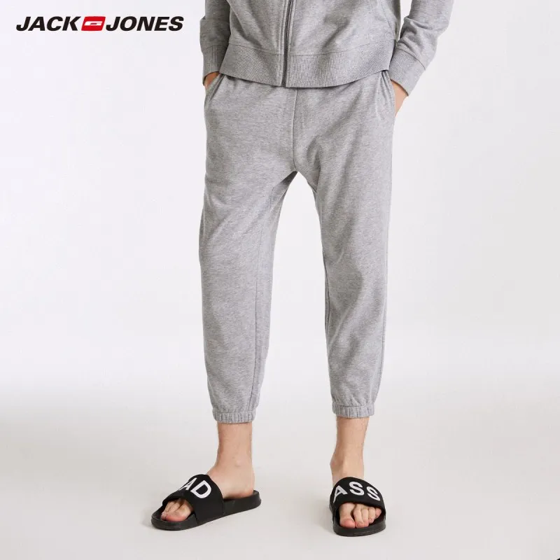 JackJones мужские хлопковые повседневные штаны с завязкой для сна мужские пижамы штаны для сна пижамные штаны E | 2183HC504 - Цвет: Mid Grey Mel