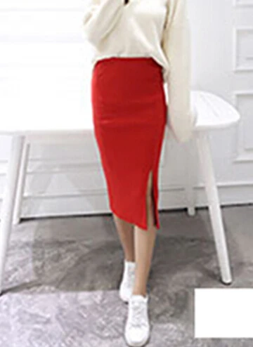 Red Сезон: весна–лето Для женщин Bodycon юбки обе стороны Разделение стильная женская обувь юбки женские повседневные Юбки-карандаши 6 цветов HO839187 - Цвет: Red