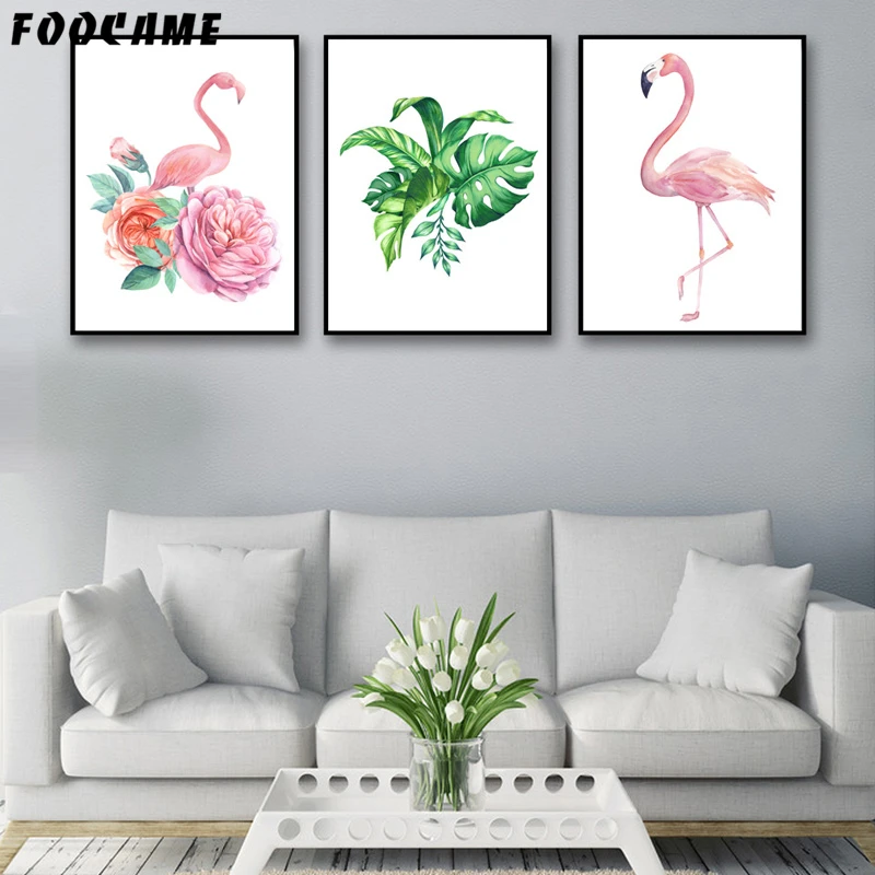 Watercolor Flamingo Flower Canvas Poster Art Prints Wall Pictures Home Decor 