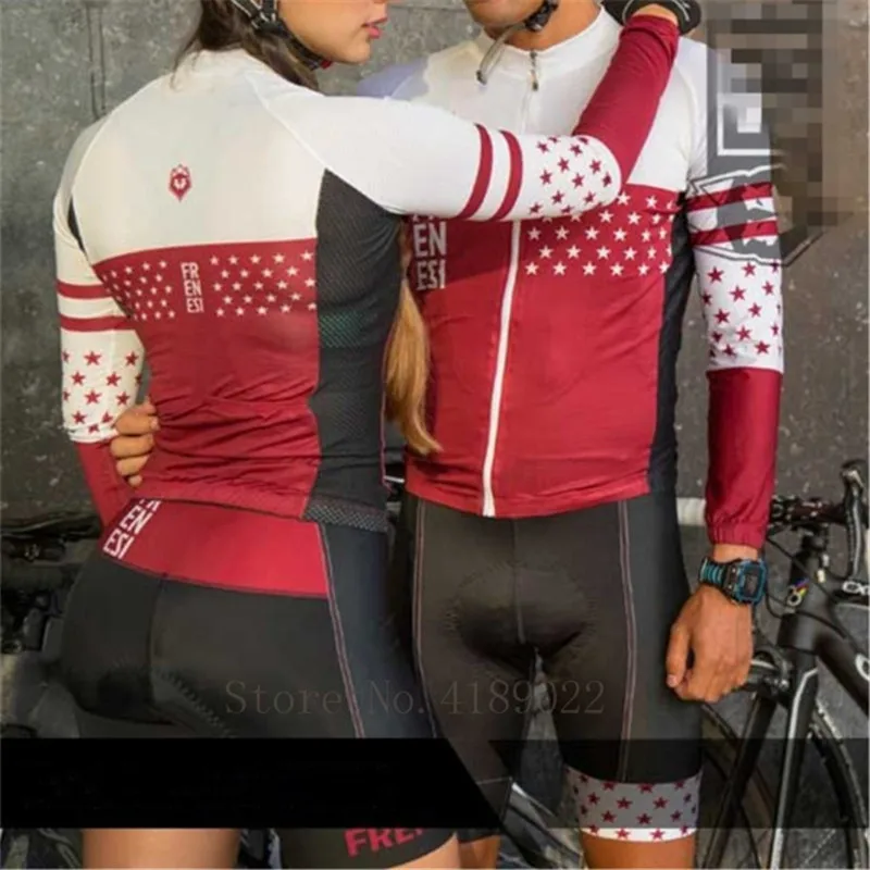 2019 Couple wear FRENESI men cycling clothing summer women long sleeve tights bike jersey set uniforme ciclismo triathlon suit