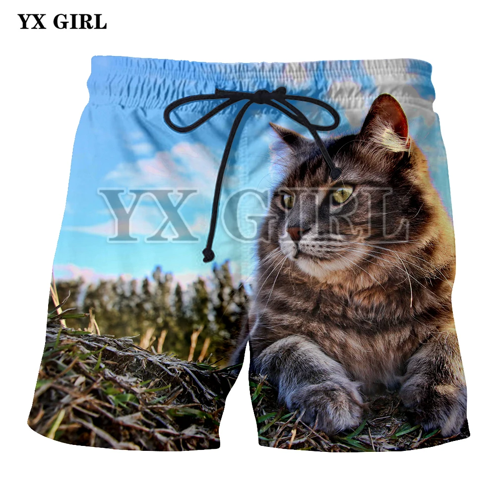 YX Girl 2018 Summer Mens Cool Space Cat Masked Gangster Cat 3d Printed Beach Casual Shorts Men Jogger Fitness With Drawstring
