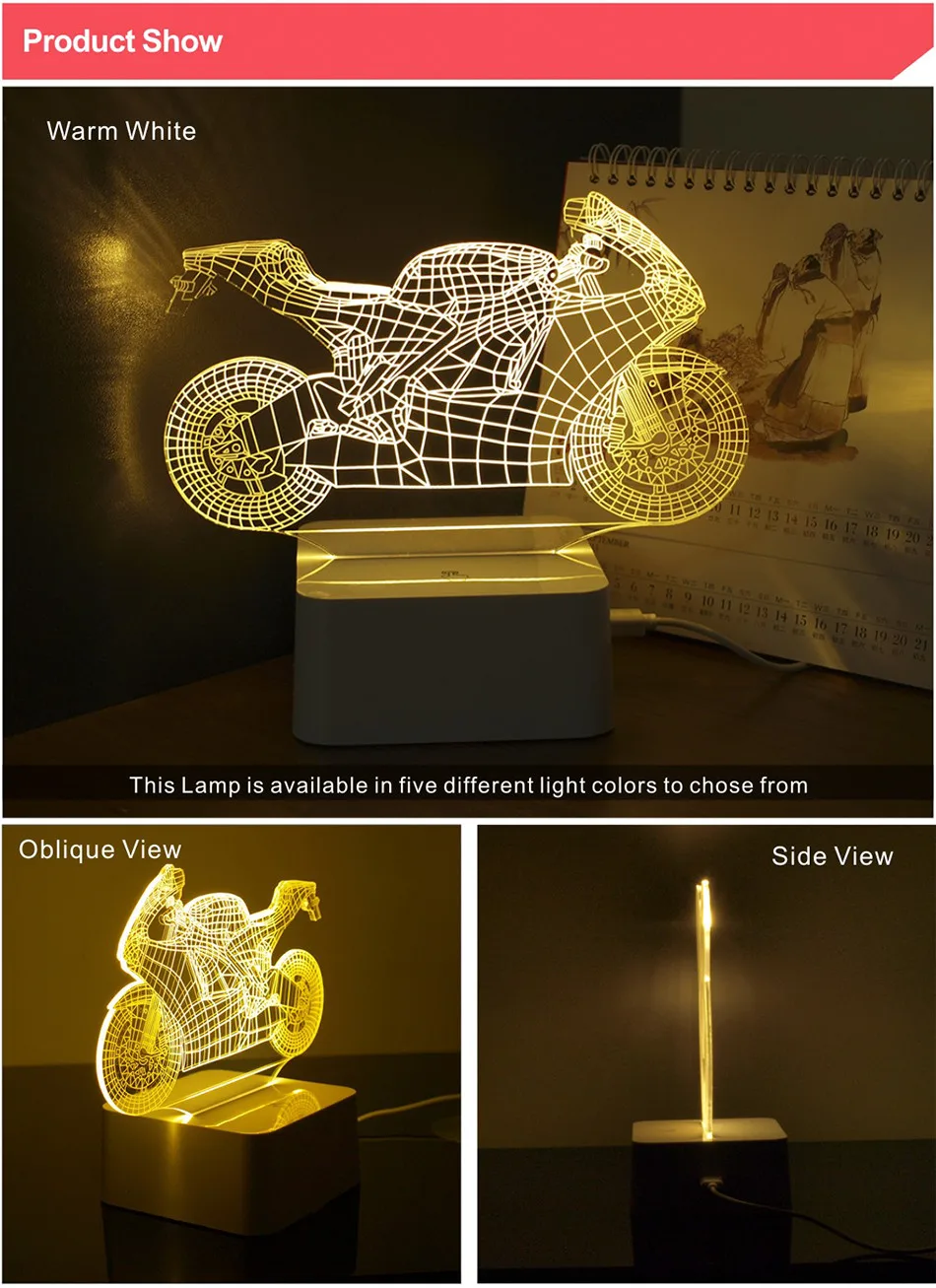 Children Living Room 3d Motorcycle Table Lamp Night Light Touch Switch Bedroom Gift (2)