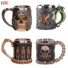 350 ML Doppelwand Aus Edelstahl 3D Schädel Tassen Kaffee Tee Flasche becher Schädel Ritter Krug Drachen Trinkbecher Kup Milch Becher Tasse