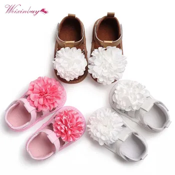 

Summer Princess Prewalkers Baby Girls Shoes Big Flower Print Pu Leather First Walker Kids Footwear Soft Sole No-slip Crib Shoe