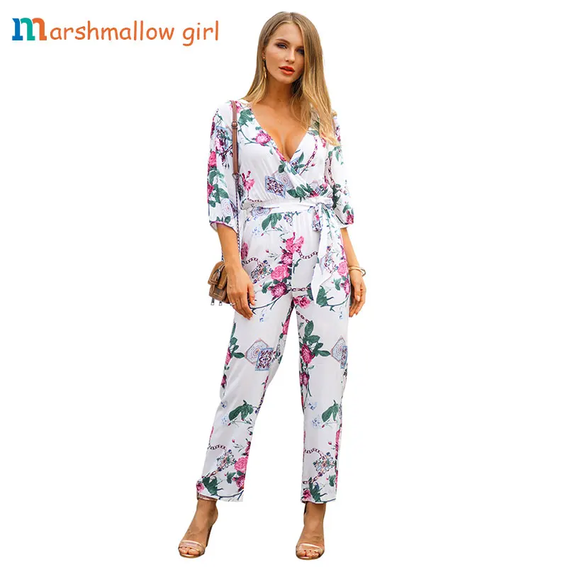 

2019 Original vintage design Sexy deep v neck spring Rompers flower print vintage women Rompers