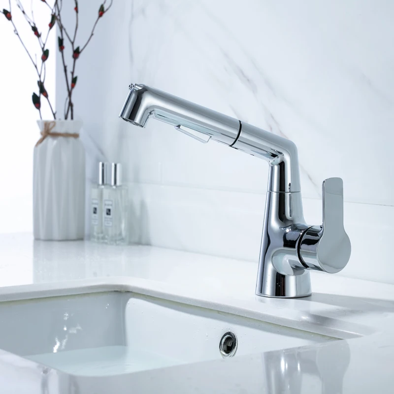 

all Copper Kitchen Faucet Cold and Hot mixer Water pull out Faucet chrome deck mounted single hole tap 360 degree faucets