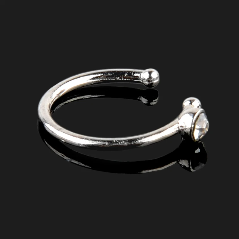 1PC Small Thin Silver Gold Size Ajustable Single Crystal Circular Nose Hoop Ring Body Jewelry For Women Girls