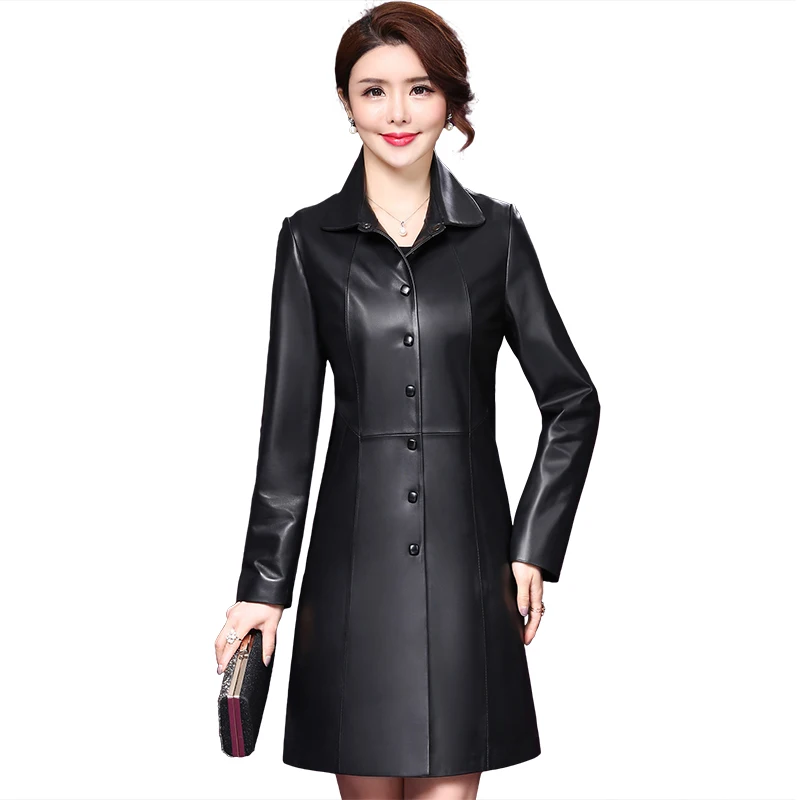 

Genuine leather jacket women Luxury clothes Fashionable female clothes Sheepskin black long coat autumn Clossic coats K4213