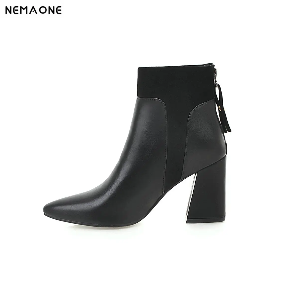 

New high Heels women ankle boots poined toe ladies spring autumn Boots patchwork party dress shoes woman large Size 43