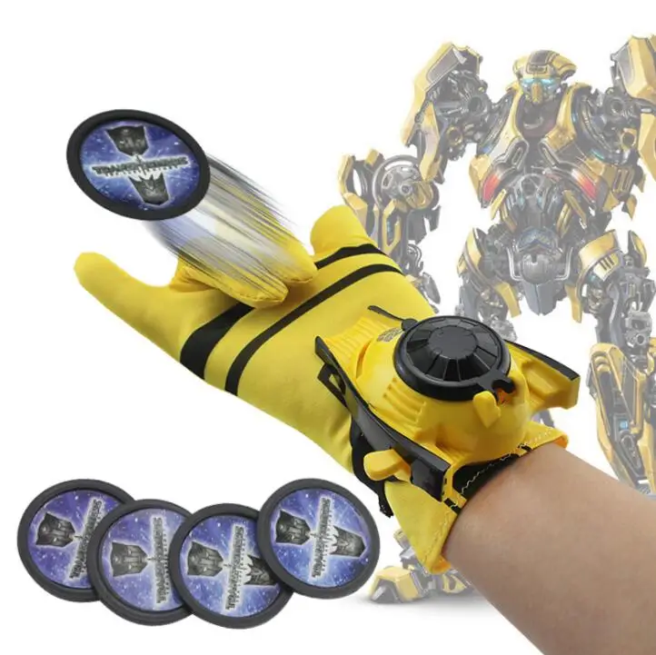 Супер Герои Человек-паук перчатки Laucher Optimus Prime Bumblebee Бэтмен Наручные пусковые установки Халк Игрушки для косплея для детей подарок - Цвет: Цвет: желтый