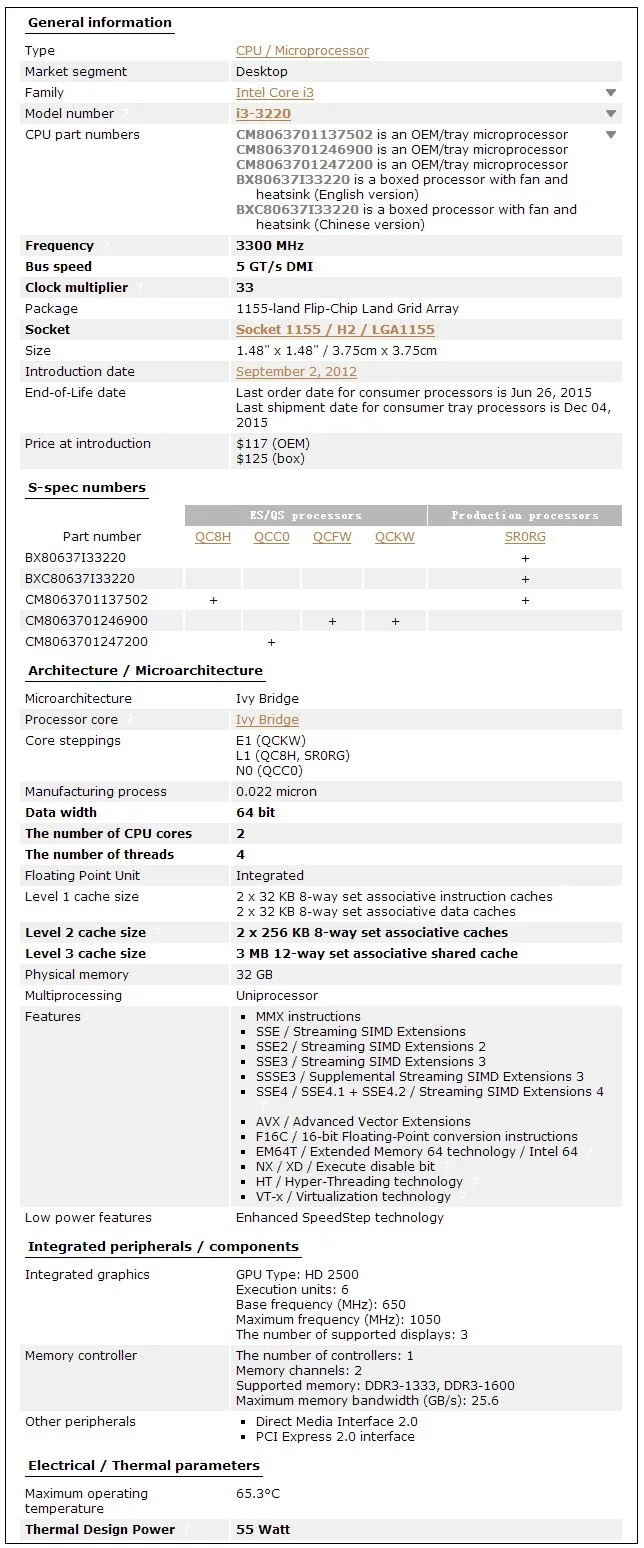 Original Intel CORE i3 3220 SR0RG 3.30GHz 3M LGA1155 processor Dual Core CPU i3-3220 Free shipping ship out within 1 day amd cpu