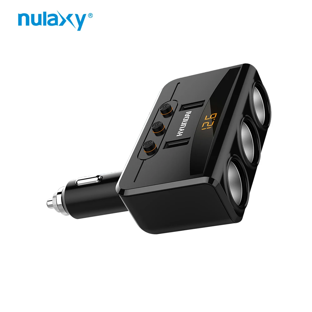 

Nulaxy Dual USB Port Car Charger 3 Way Car Cigarette Lighter Socket Spliter With LED Display Monitor Voltage For iphone for ipad