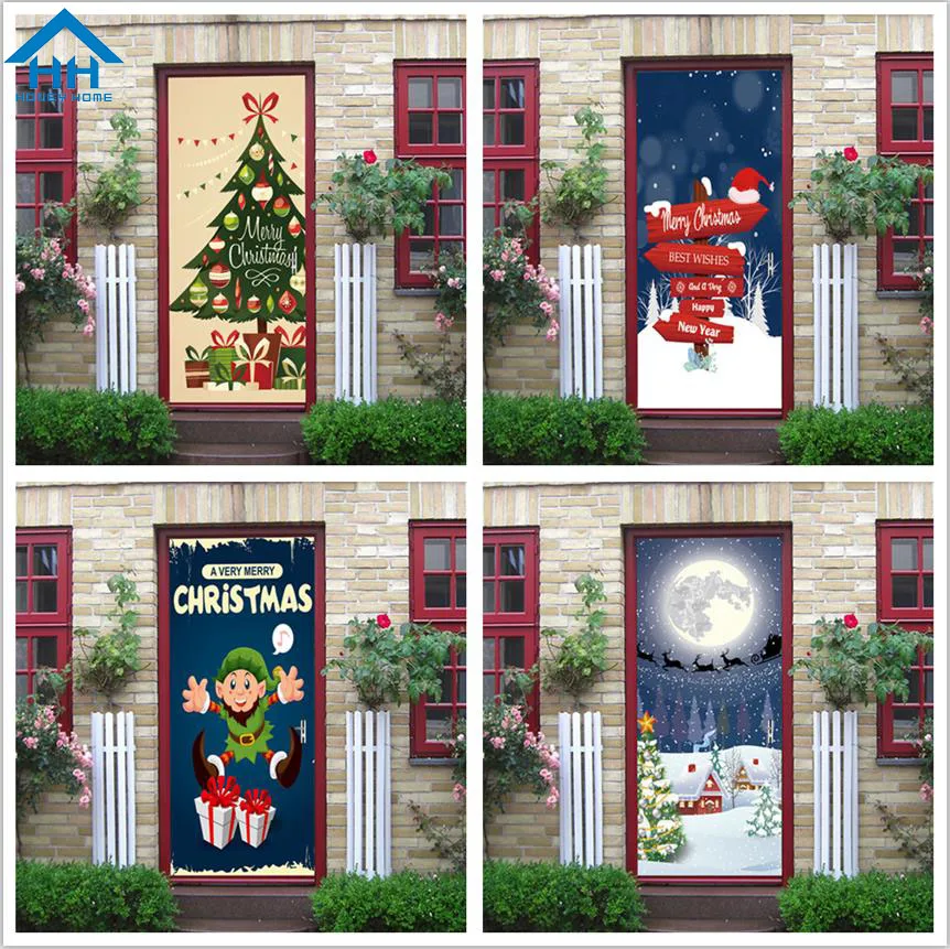 

Self Adhesive 3D Christmas Tree Door Renovation Stickers House Door Decor Waterproof Removable Wallpaper Art Murals Wall Decals
