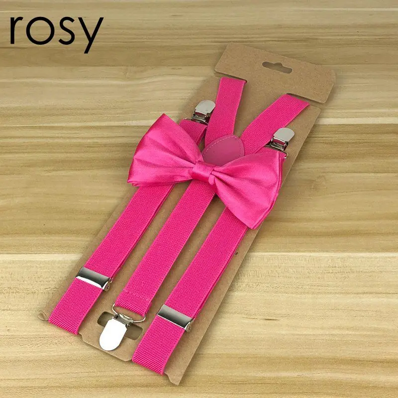 Yienws Bowtie Braces for Women Red Pink 3 Clip Pants Bow Tie Suspenders Female Wedding Party Bretels Dames 2.5*100cm YiA077 - Цвет: rosy