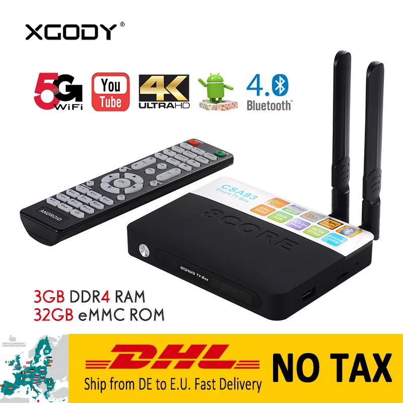 

DHL Delivery NO TAX CAS93 Smart TV Box Android 7.1 Nougat S912 Octa Core DDR4 3G RAM 32G ROM Bluetooth 4.0 Netflix Youtube IPTV