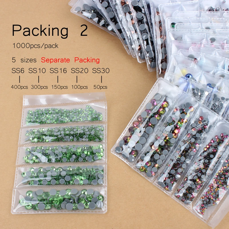 

17 color A++ High quality Hotfix Rhinestone Crystal clear SS6-SS30 Mix size Crystals and stones 1000pcs for clothes DIY