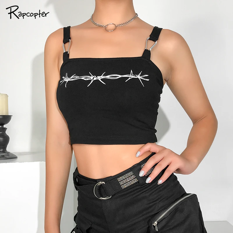 

Rapcopter Printed Sleeveless Casual Summer Tank Top Women Backless Streetwear Harajuku Crop Tops Korean Ladies Cotton Tops 2019