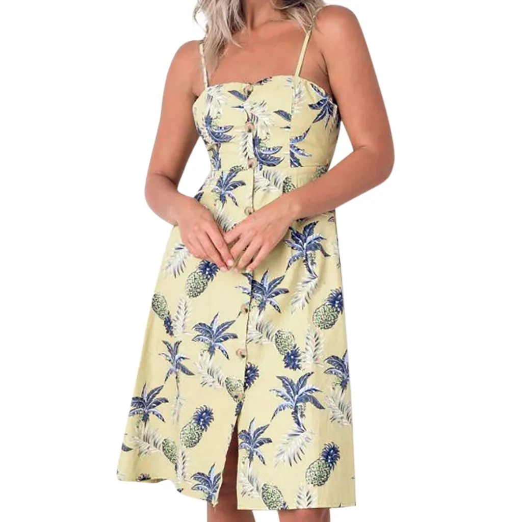 

JAYCOSIN Women Summer Floral Print Dresses Boho Style Midi Beach Knee-Length Dress Evening Party Midi Bandage Dress Vestidos May