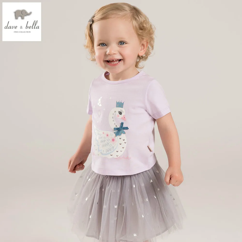 

DB5364 dave bella summer baby girls swan printed sets 2 pieces set girls skirt sets infant clothes kids baby costumes