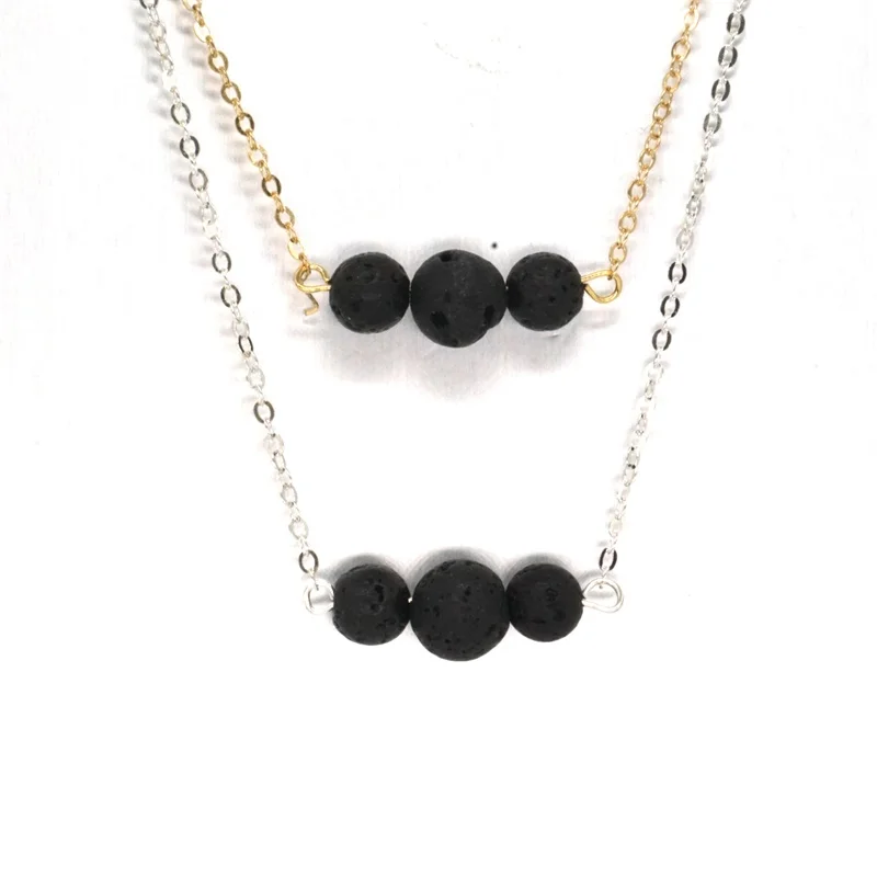 

Aromatherapy Three Black Lava Stone Beads Necklace DIY Essential Oil Perfume Diffuser Pendant Collar Necklace Jewelry Women