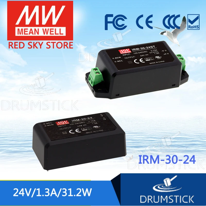 

MEAN WELL IRM-30-24 4V 1.3A meanwell IRM-30 24V 31.2W PCB mounting style