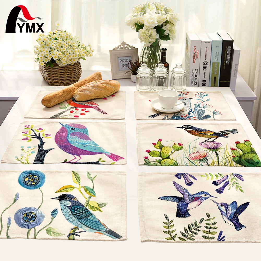 

42X32CM Table Napkins Mix 7 Style Beautiful Bird Images Dinner Table Napkins Tea Coffee Towel Restaurant Plates Decoration